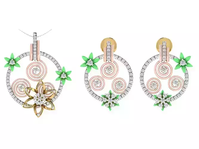 Women Pendant Earring Sets 3dm STL OBJ FBX Renders Details
