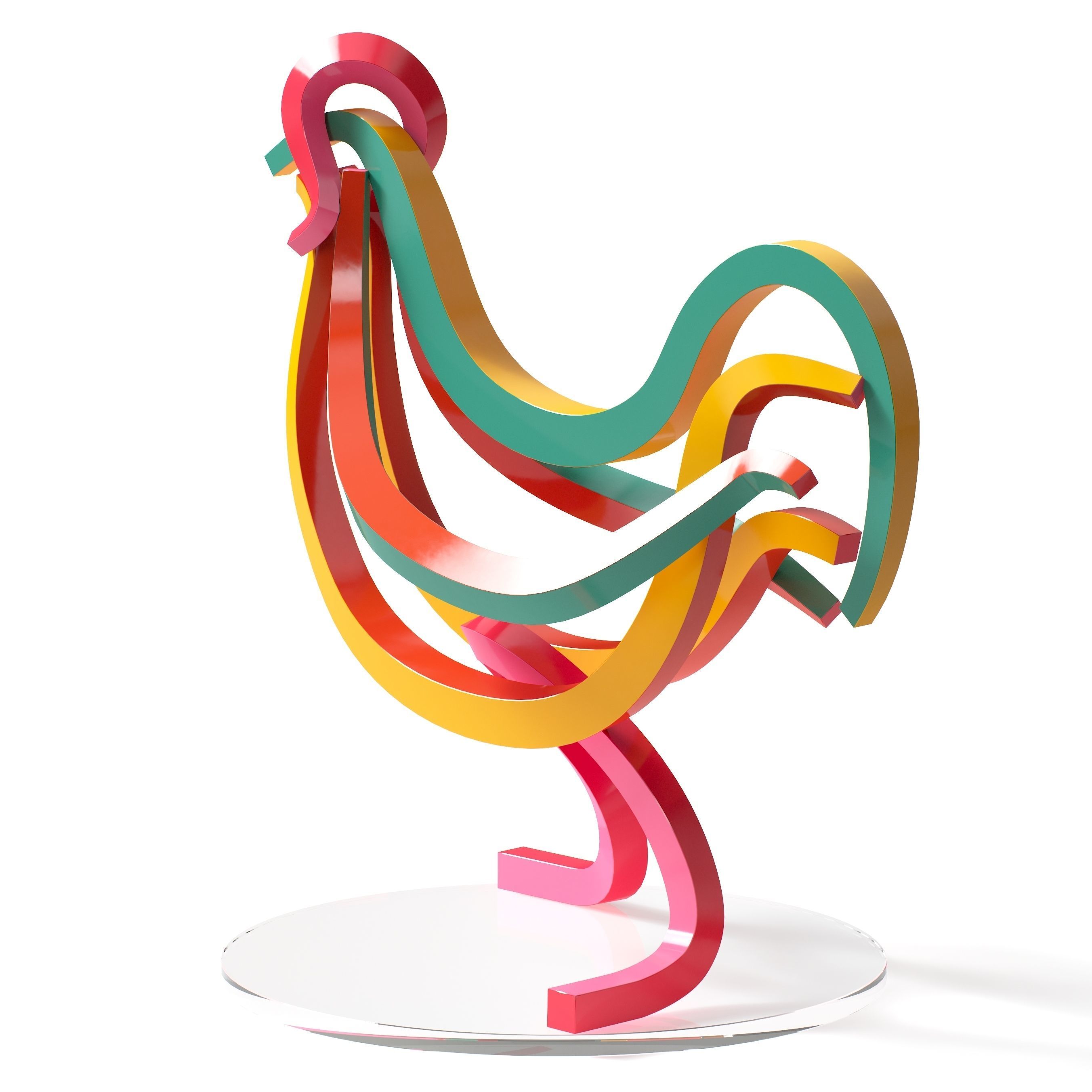 Rooster colorful sculpture 3D model_4
