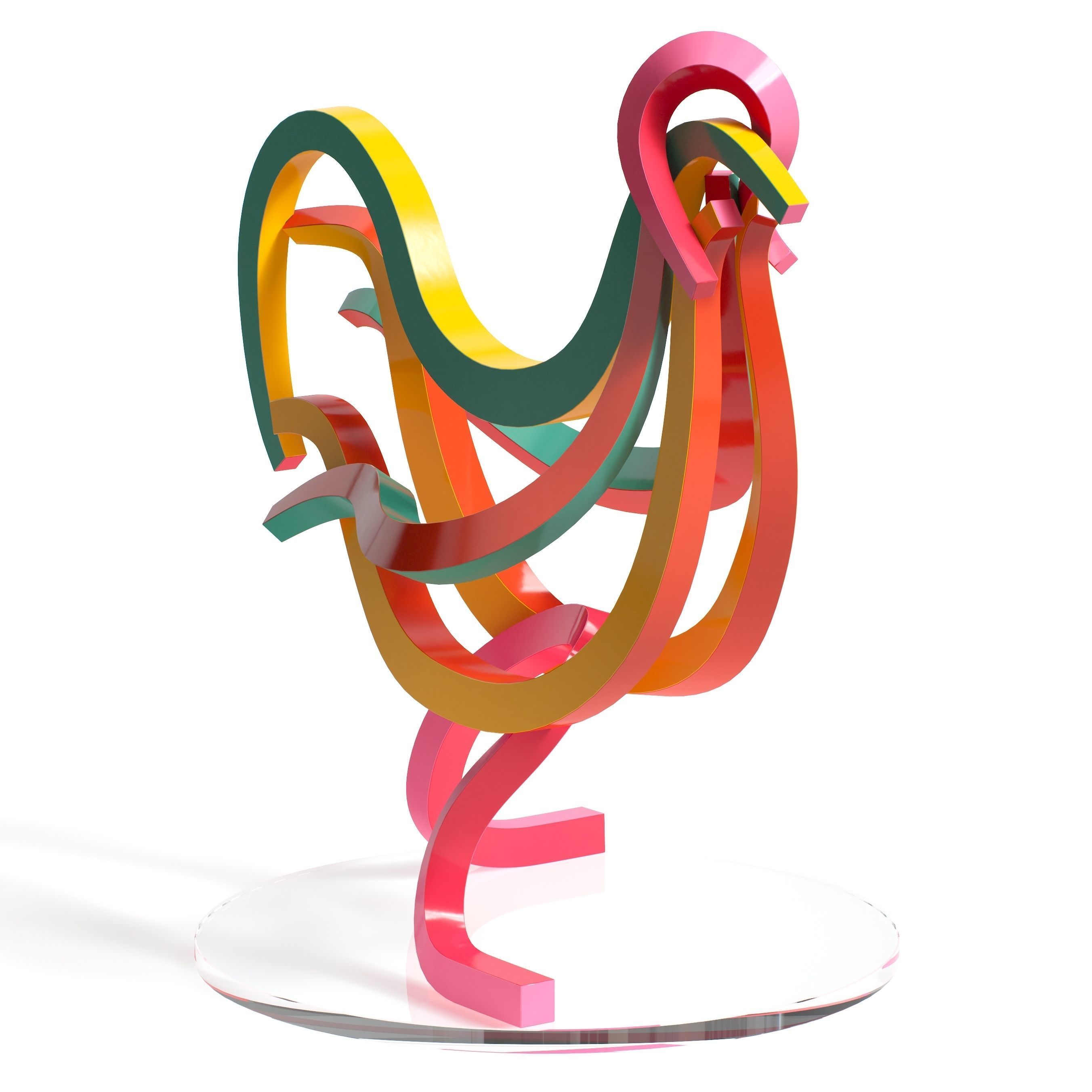 Rooster colorful sculpture 3D model_6
