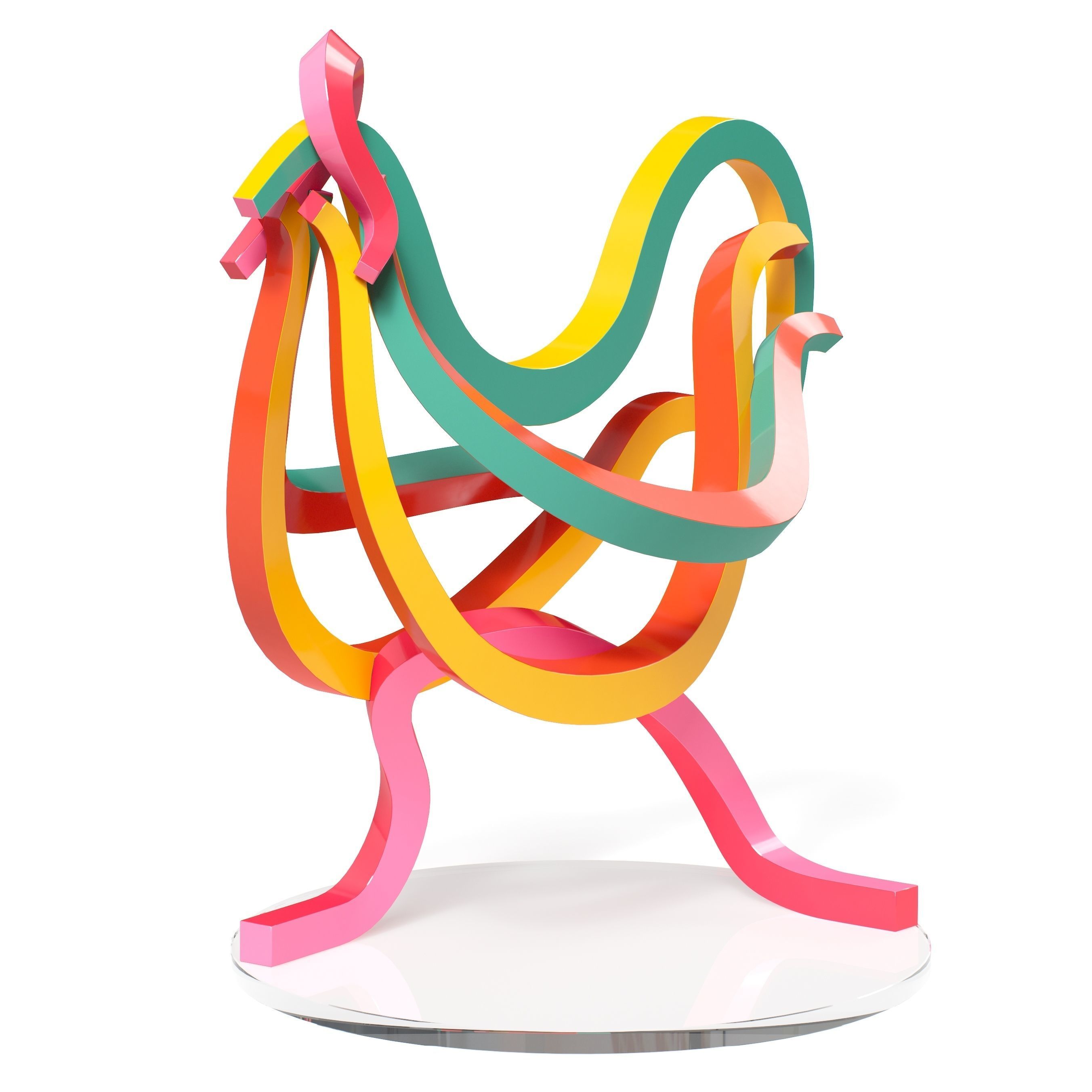 Rooster colorful sculpture 3D model_2