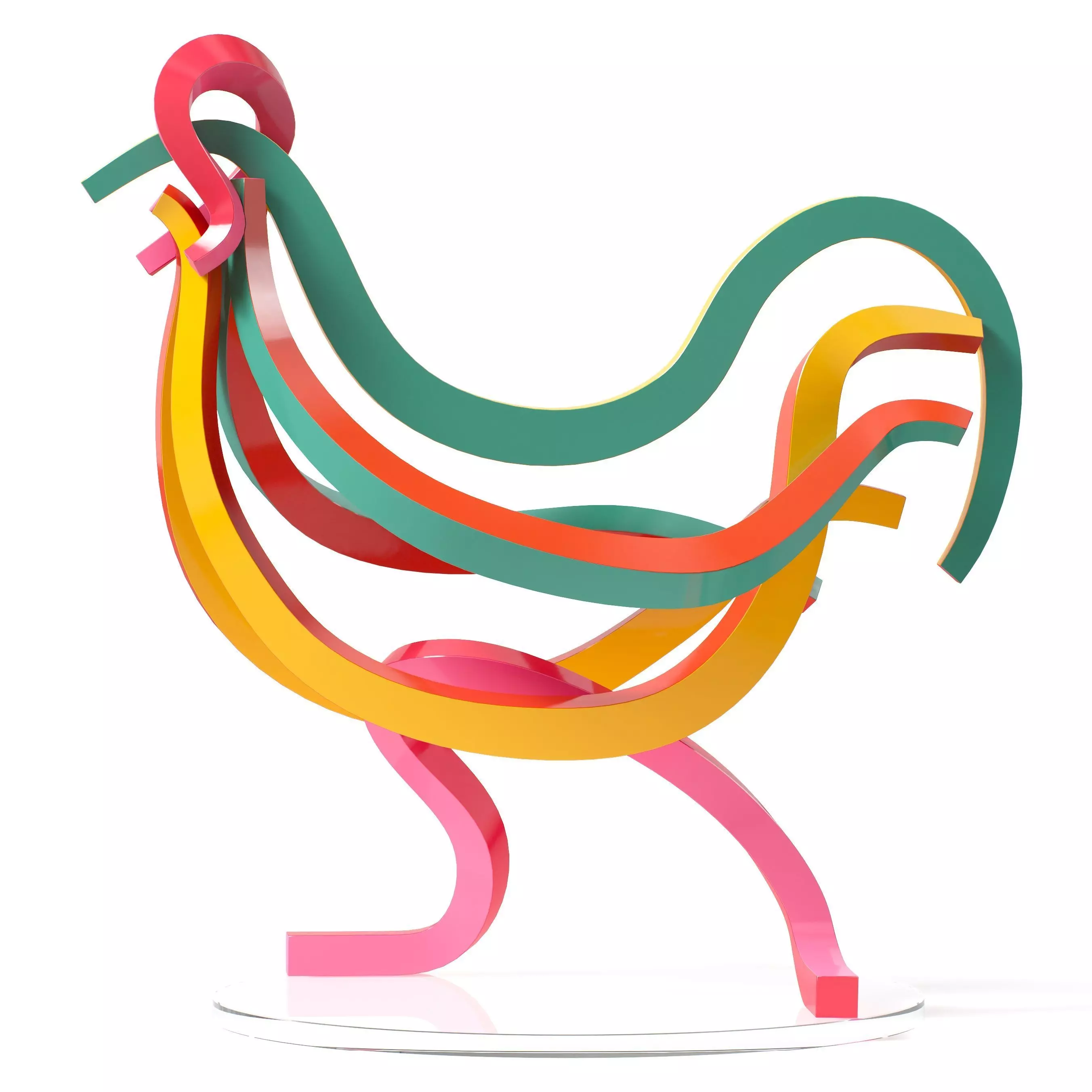 Rooster colorful sculpture 3D model_0