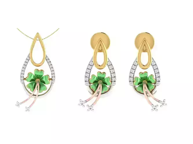 Women Pendant Earring Sets 3dm STL OBJ FBX Renders Details