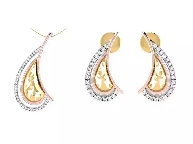 Women Pendant Earring Sets 3dm STL OBJ FBX Renders Details