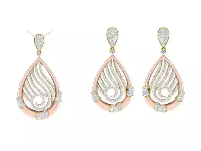 Women Pendant Earring Sets 3dm STL OBJ FBX Renders Details