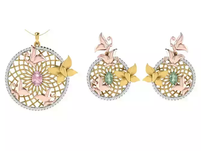 Women Pendant Earring Sets 3dm STL OBJ FBX Renders Details