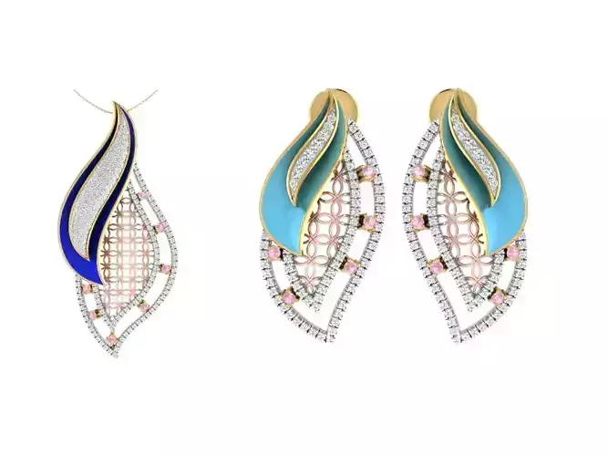 Women Pendant Earring Sets 3dm STL OBJ FBX Renders Details 3D print model