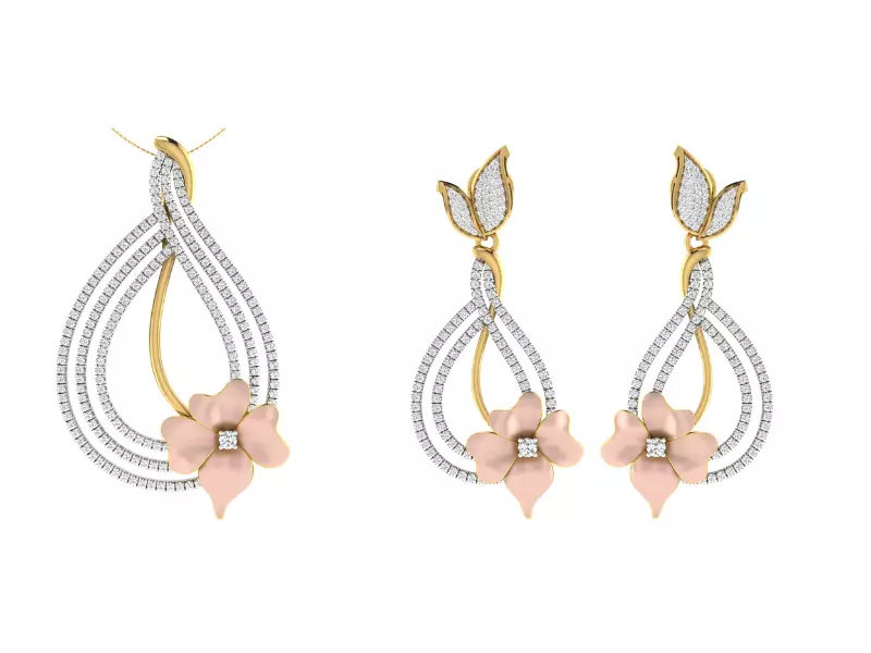 Women Pendant Earring Sets 3dm STL OBJ FBX Renders Details 3D print model_0