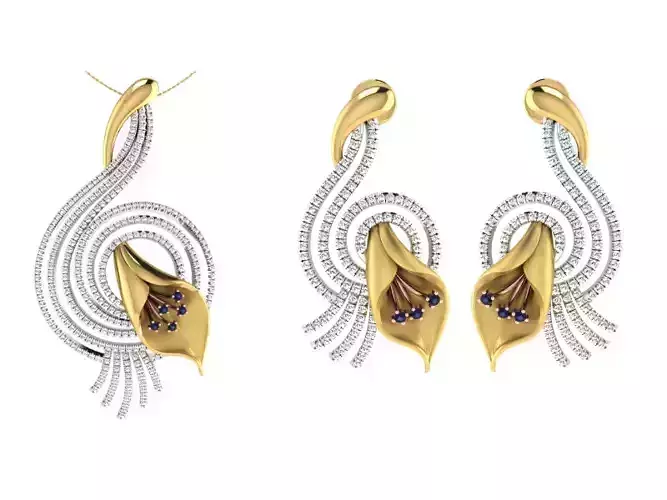 Women Pendant Earring Sets 3dm STL OBJ FBX Renders Details