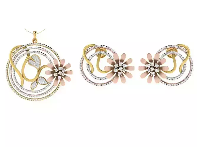 Women Pendant Earring Sets 3dm STL OBJ FBX Renders Details