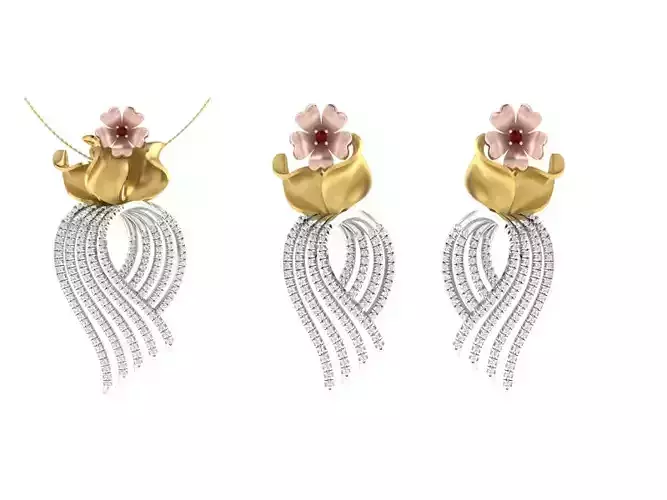 Women Pendant Earring Sets 3dm STL OBJ FBX Renders Details