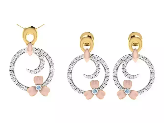 Women Pendant Earring Sets 3dm STL OBJ FBX Renders Details