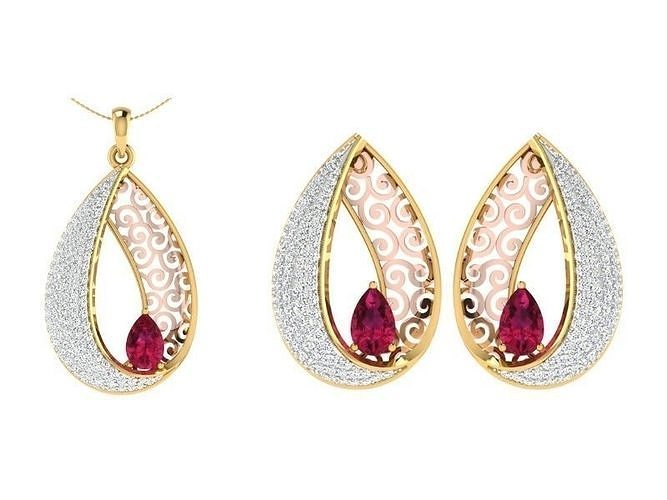 Women Pendant Earring Sets 3dm STL OBJ FBX Renders Details 3D print model