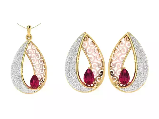 Women Pendant Earring Sets 3dm STL OBJ FBX Renders Details 3D print model