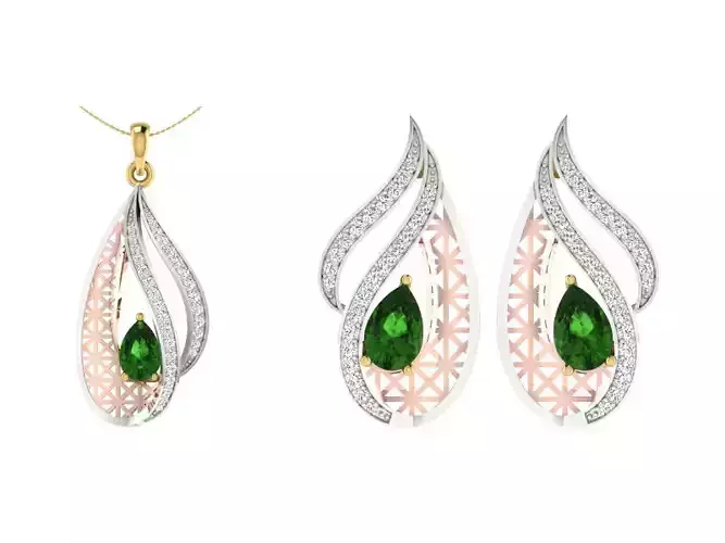 Women Pendant Earring Sets 3dm STL OBJ FBX Renders Details