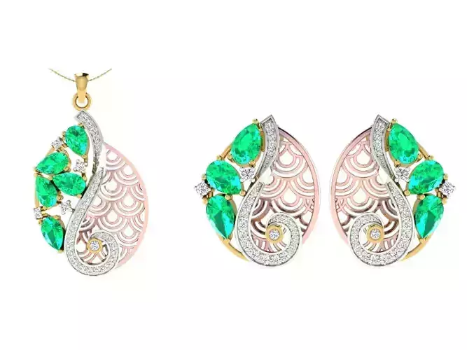 Women Pendant Earring Sets 3dm STL OBJ FBX Renders Details