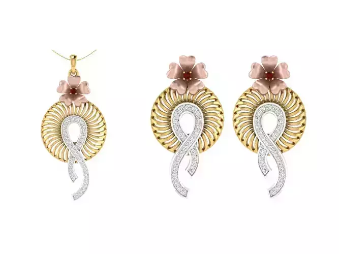 Women Pendant Earring Sets 3dm STL OBJ FBX Renders Details