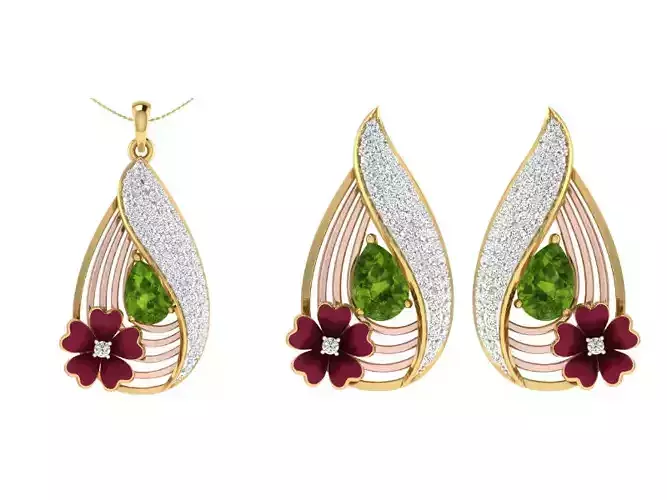 Women Pendant Earring Sets 3dm STL OBJ FBX Renders Details