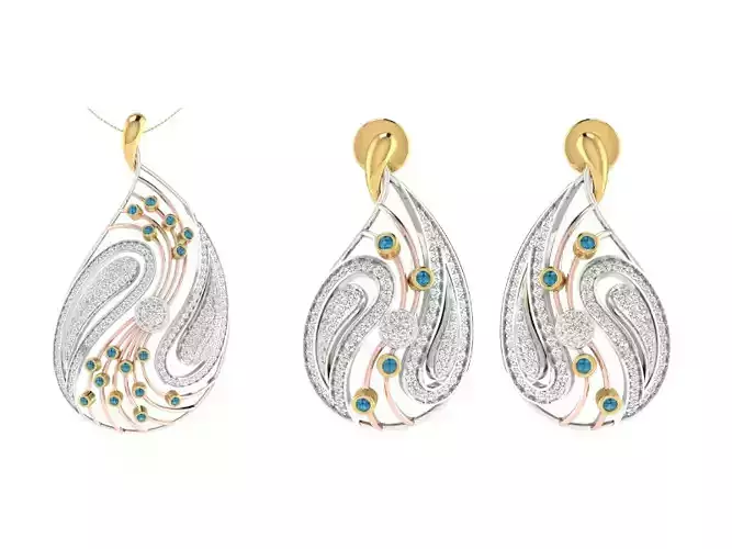 Women Pendant Earring Sets 3dm STL OBJ FBX Renders Details