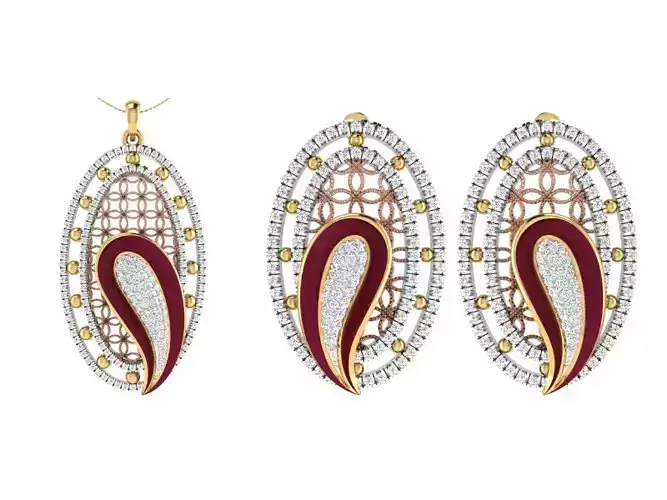 Women Pendant Earring Sets 3dm STL OBJ FBX Renders Details