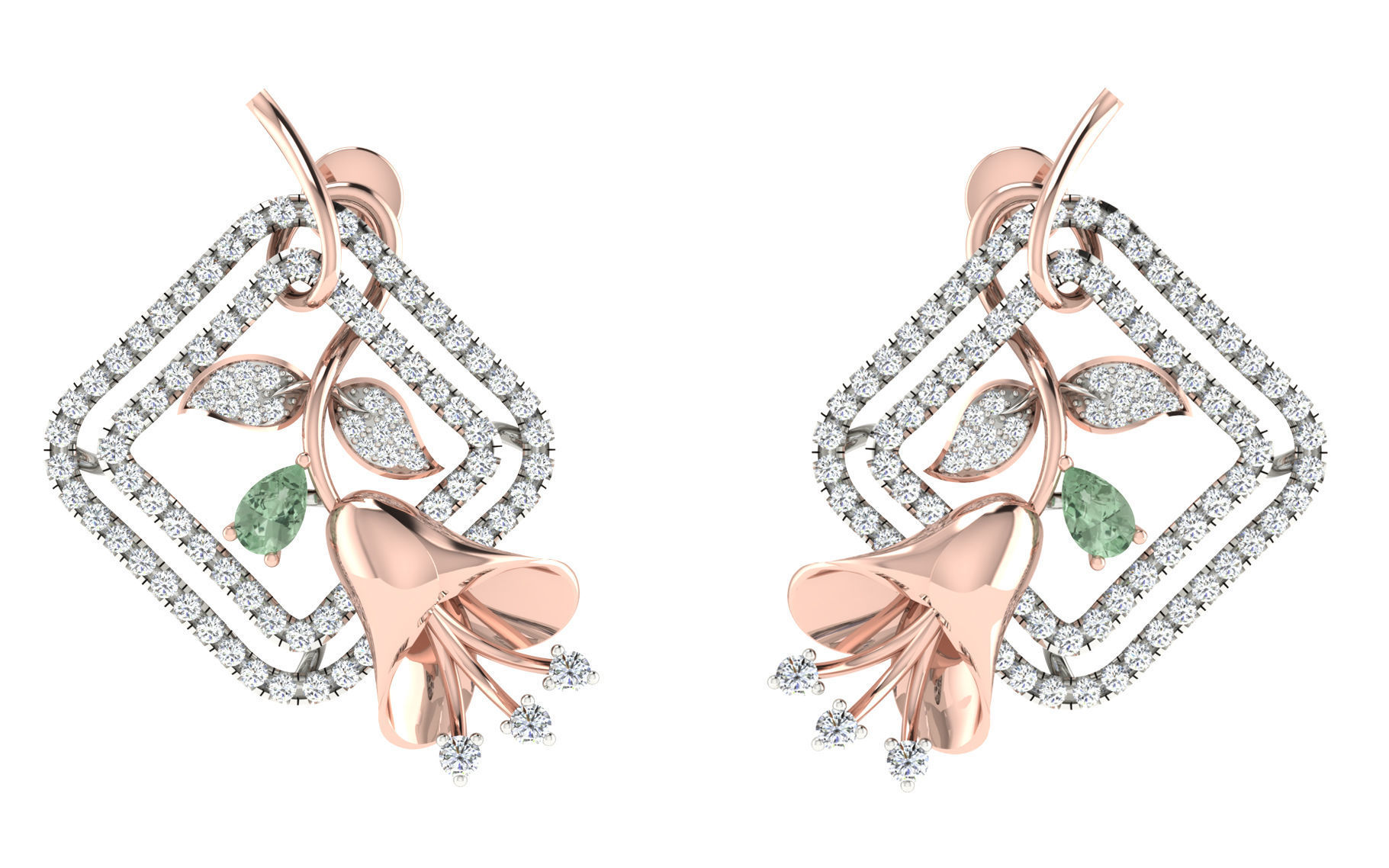 Women Pendant Earring Sets 3dm STL OBJ FBX Renders Details 3D print model_3