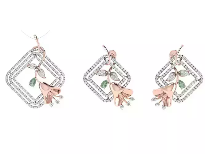 Women Pendant Earring Sets 3dm STL OBJ FBX Renders Details