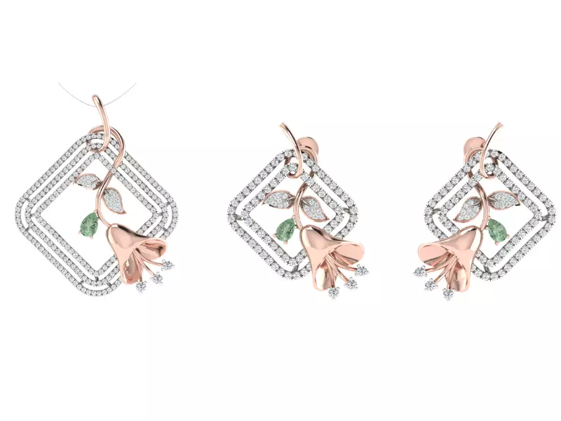 Women Pendant Earring Sets 3dm STL OBJ FBX Renders Details 3D print model_0