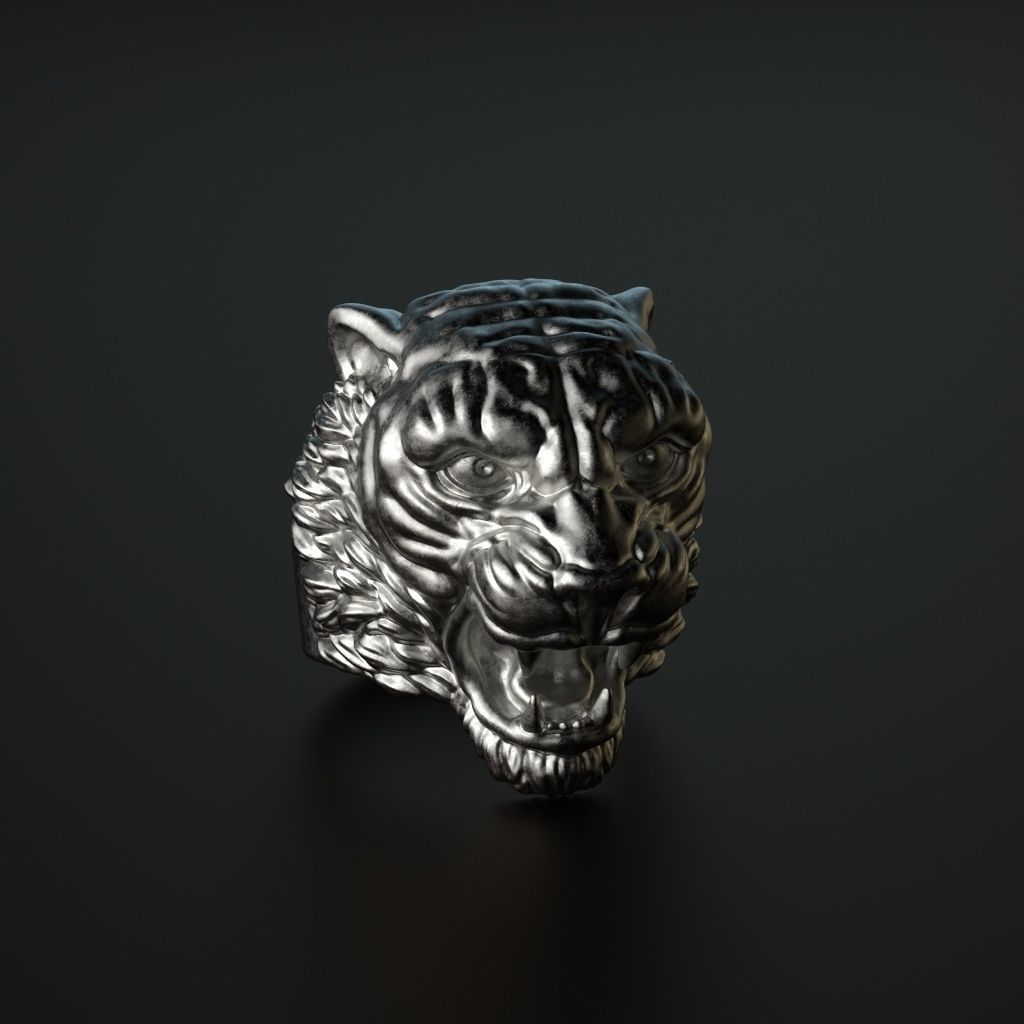 Ring tiger head stl obj 3D print model_3
