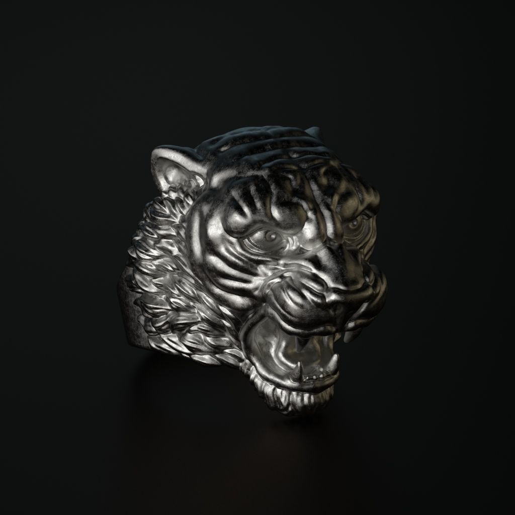 Ring tiger head stl obj 3D print model_5