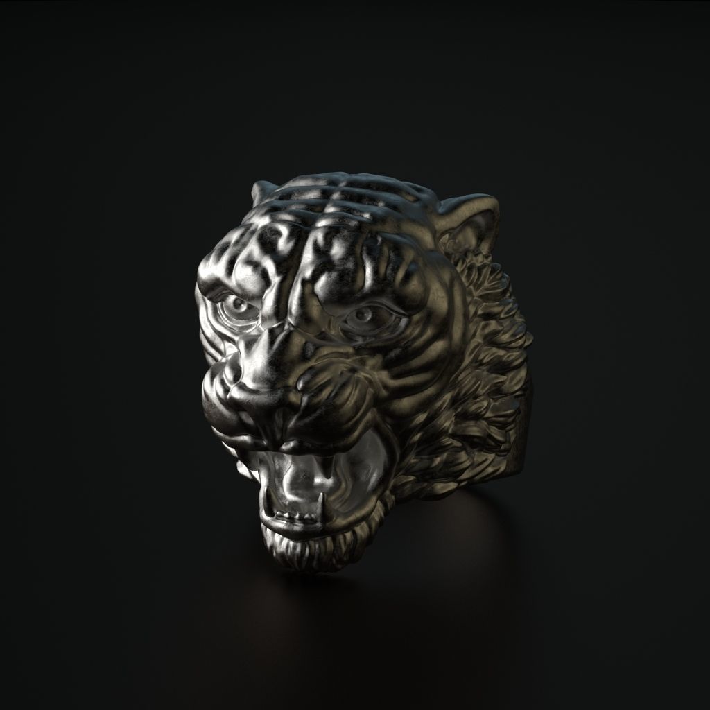 Ring tiger head stl obj 3D print model_6