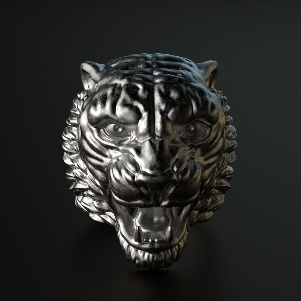 Ring tiger head stl obj 3D print model_1