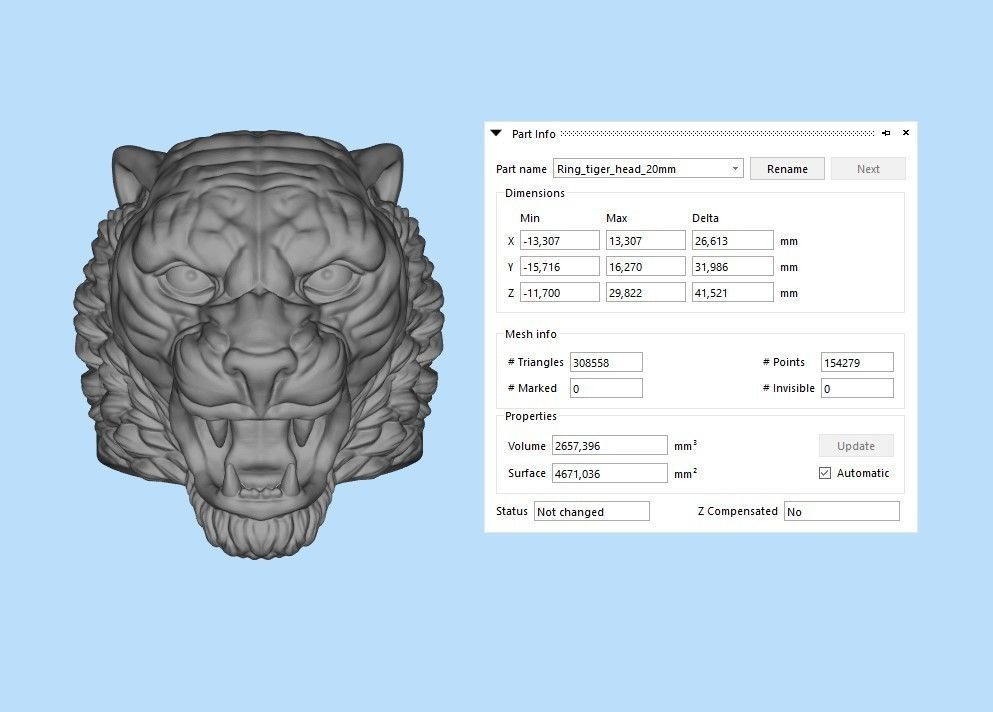 Ring tiger head stl obj 3D print model_9