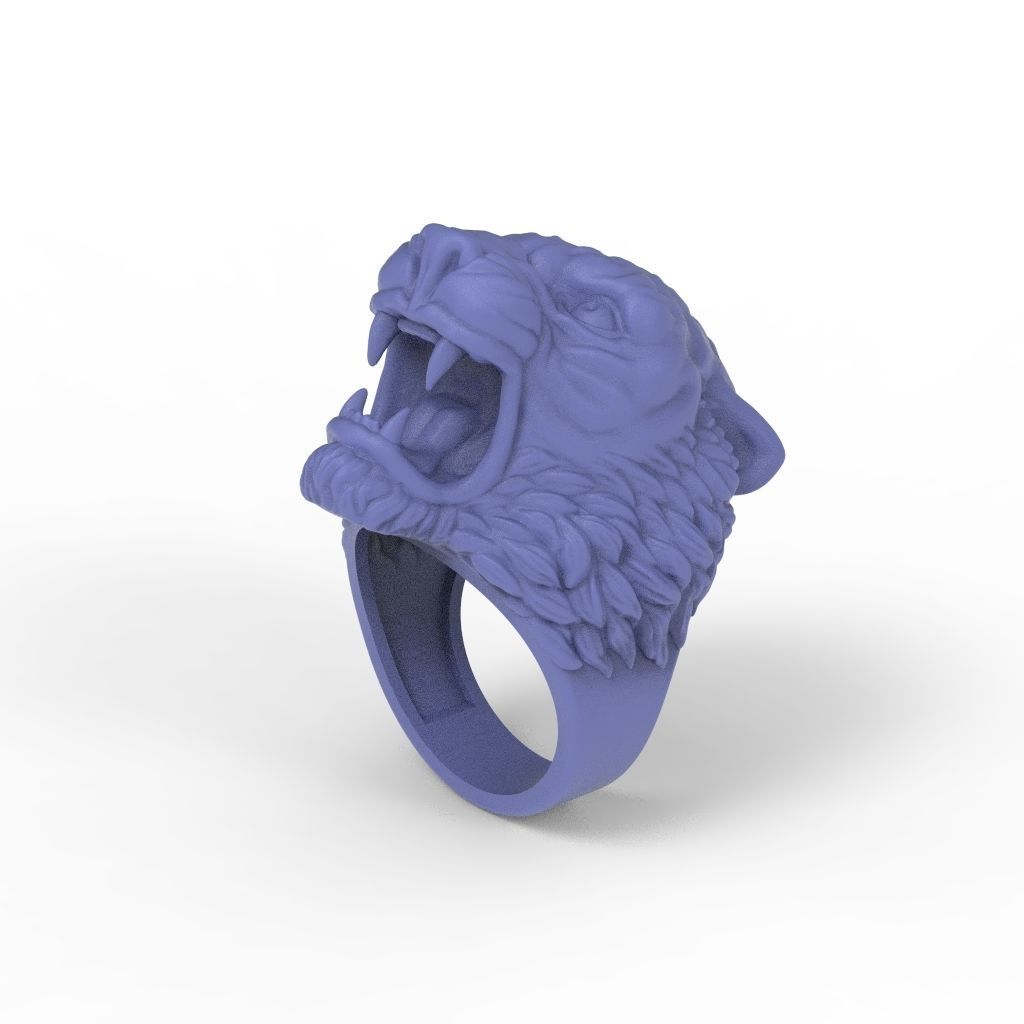 Ring tiger head stl obj 3D print model_12