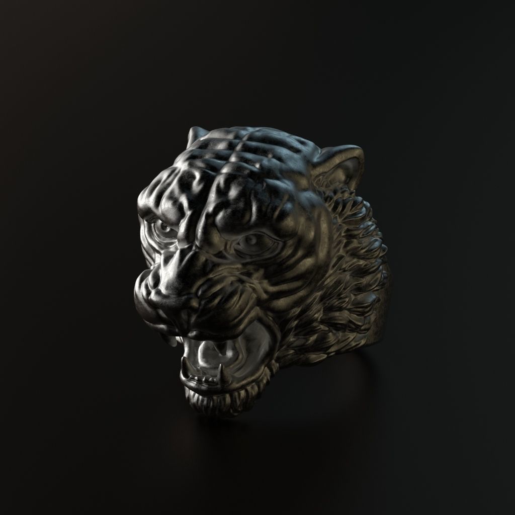 Ring tiger head stl obj 3D print model_4