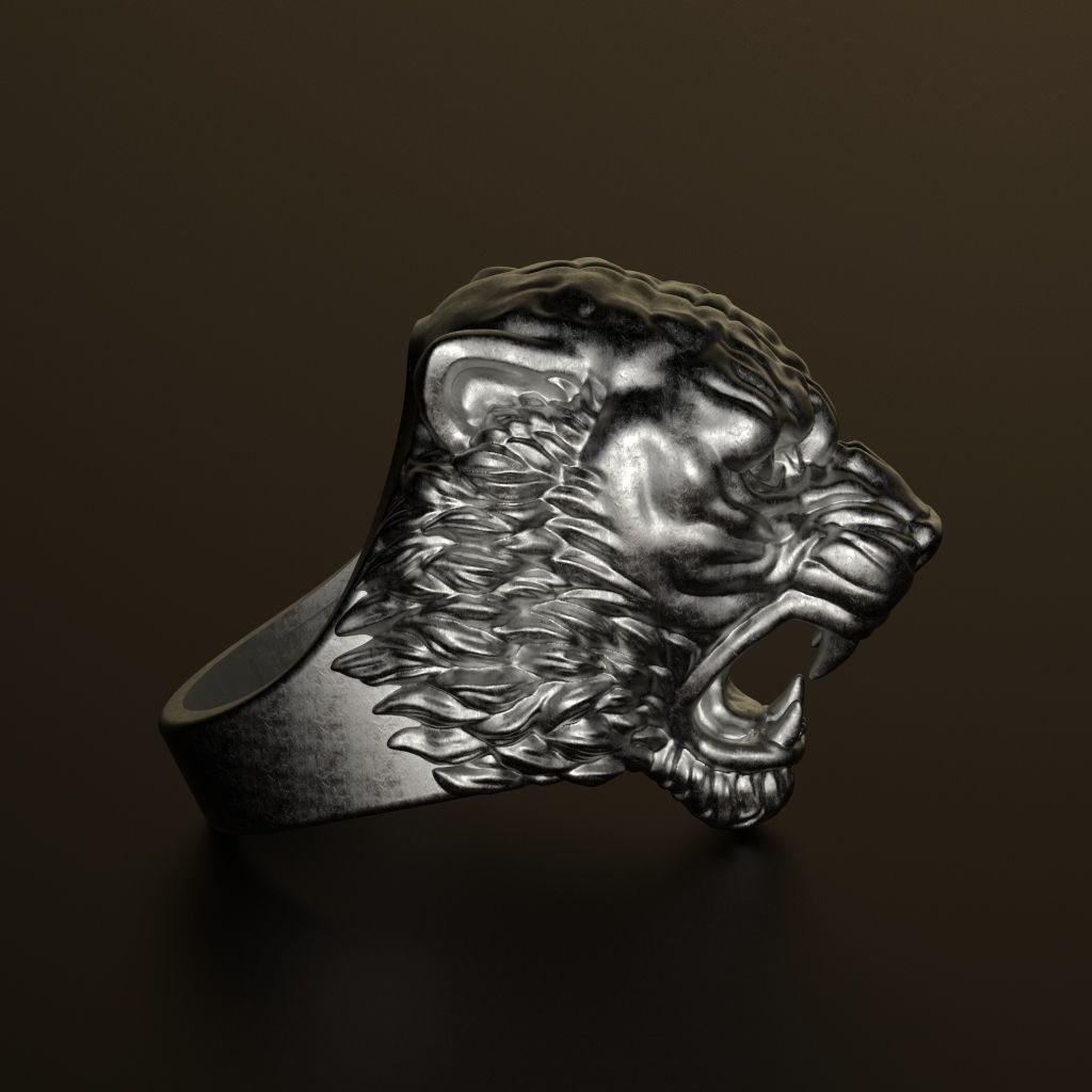 Ring tiger head stl obj 3D print model_2