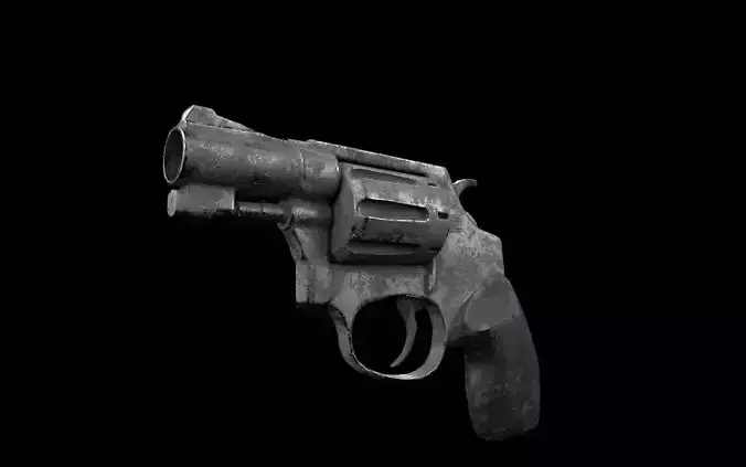 Hand made old revolver game ready 3D model