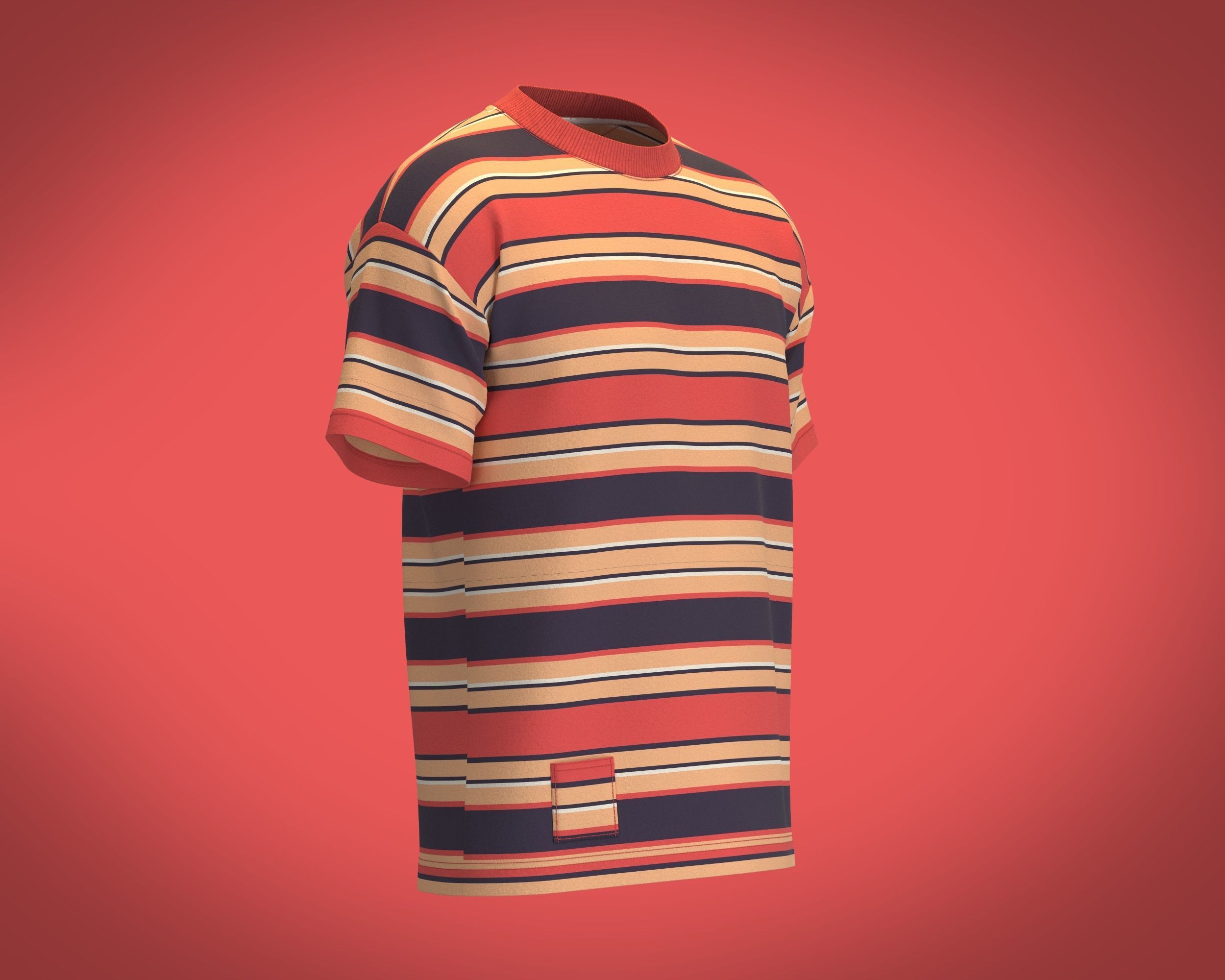 Mens Retro Stripe Print T-Shirt 3D model_1