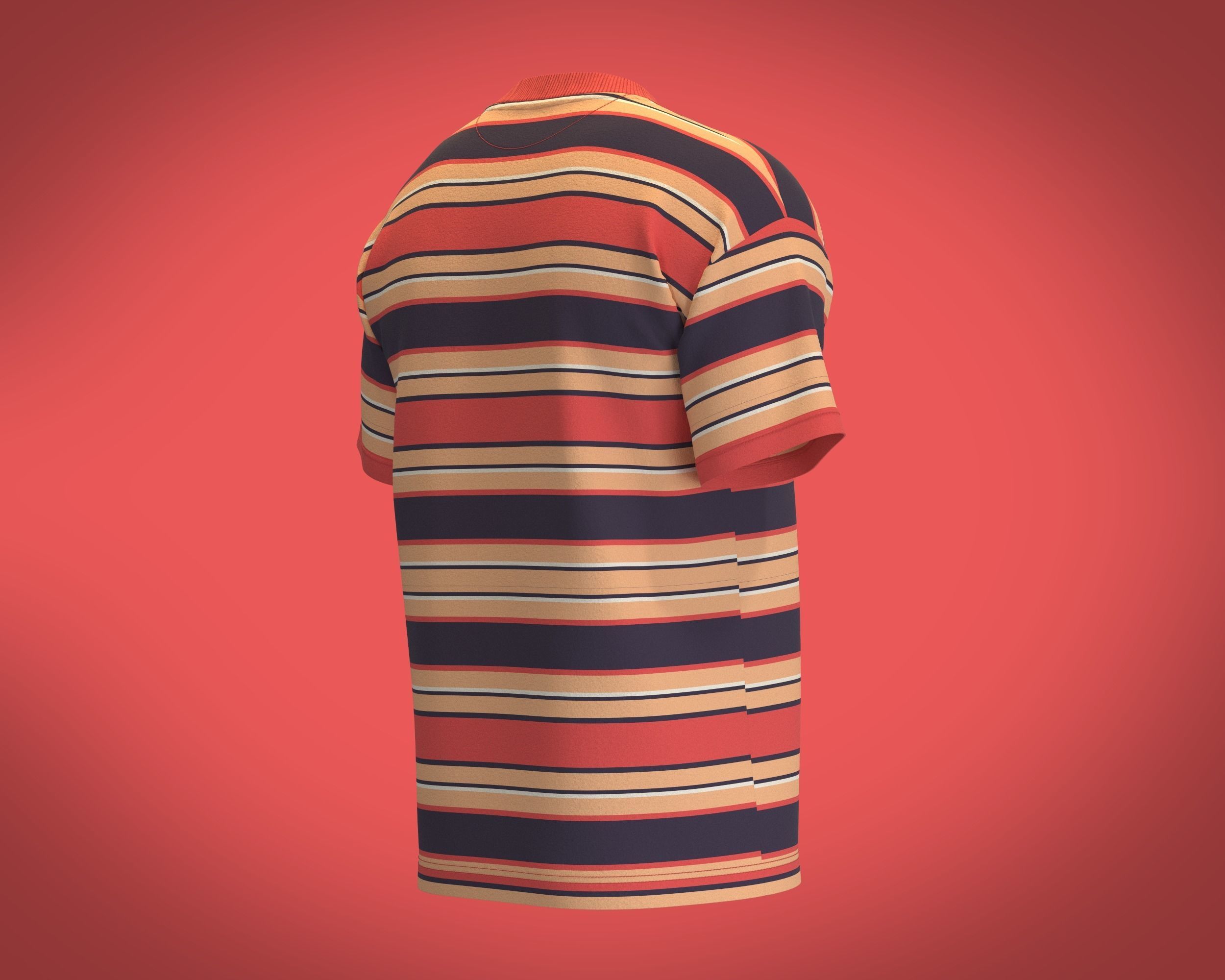Mens Retro Stripe Print T-Shirt 3D model_3