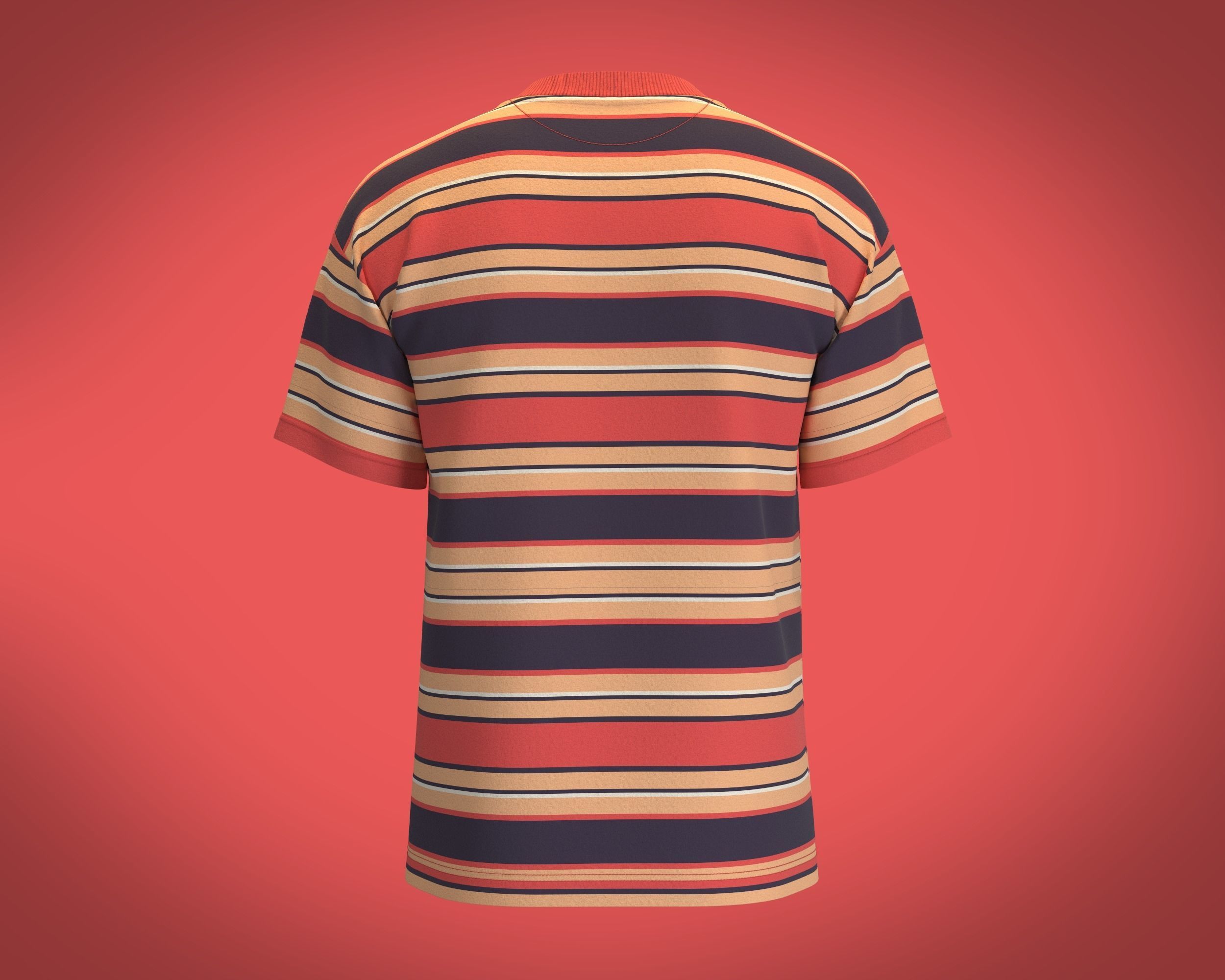 Mens Retro Stripe Print T-Shirt 3D model_4
