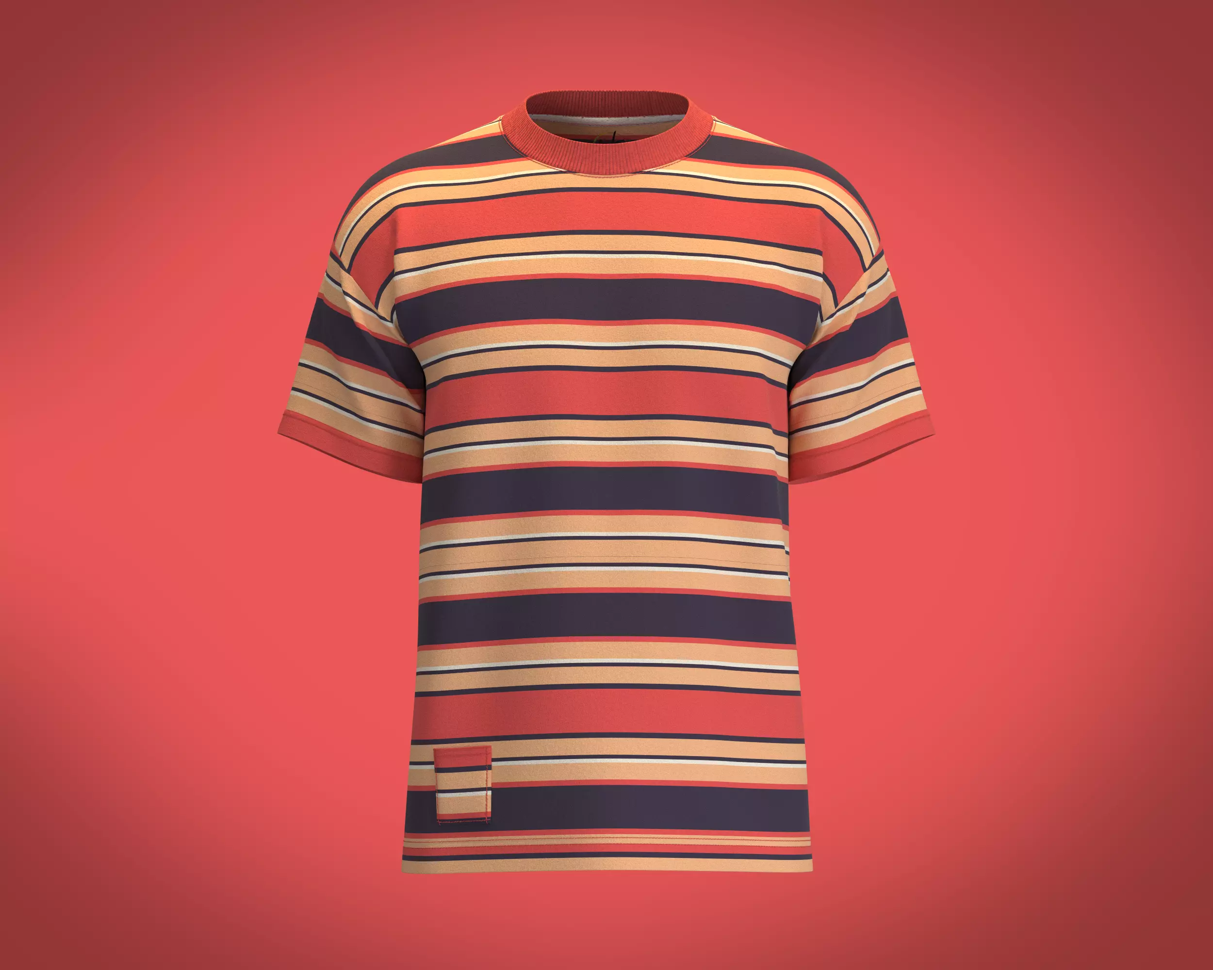 Mens Retro Stripe Print T-Shirt 3D model_0