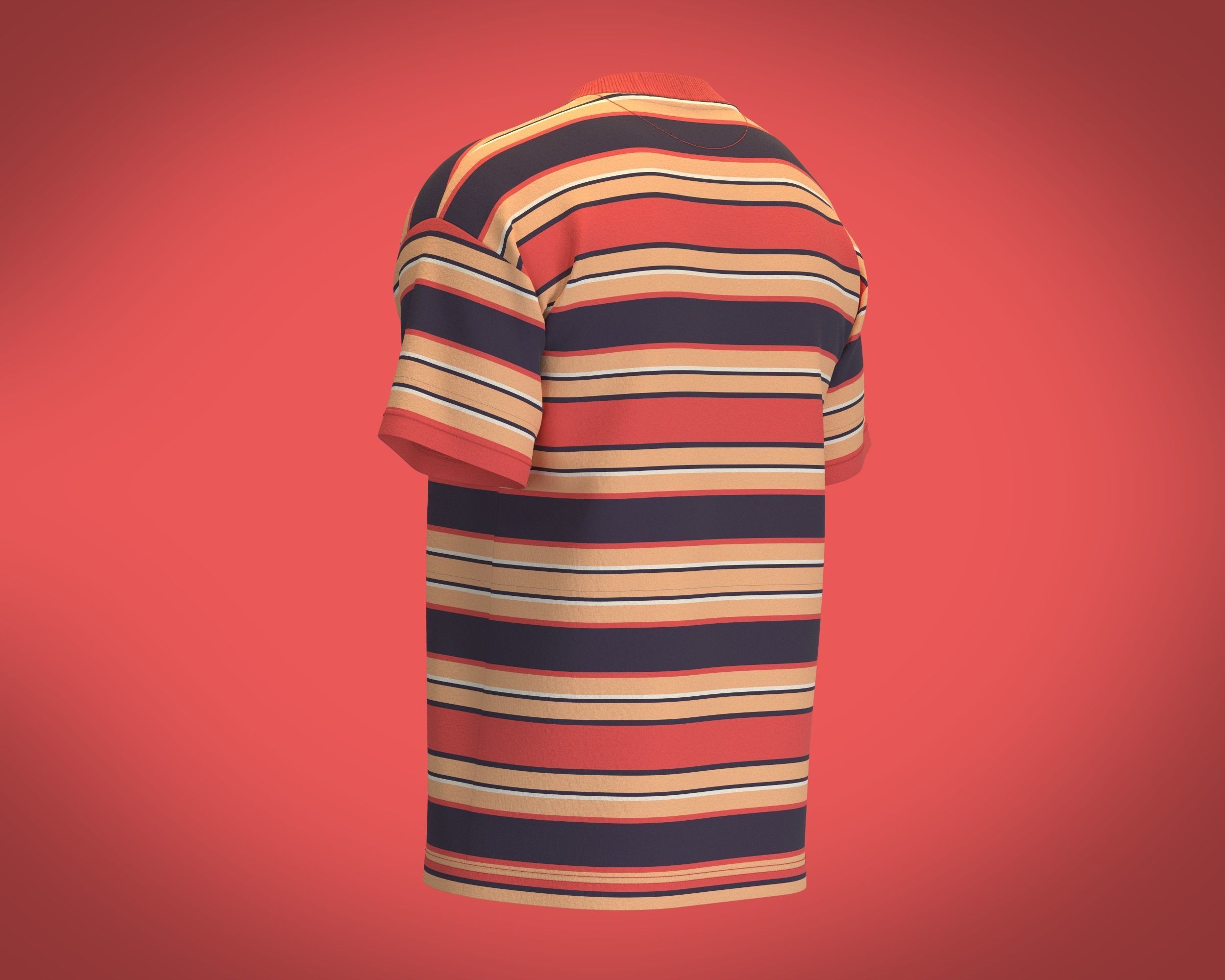 Mens Retro Stripe Print T-Shirt 3D model_5