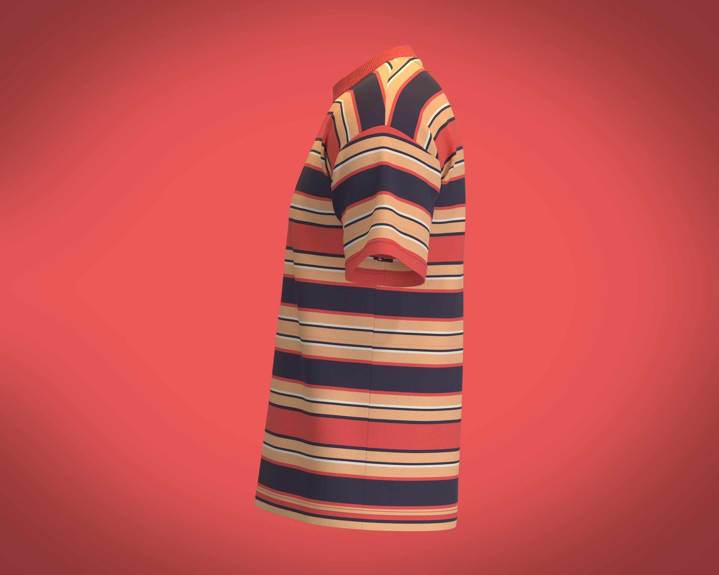 Mens Retro Stripe Print T-Shirt 3D model_6