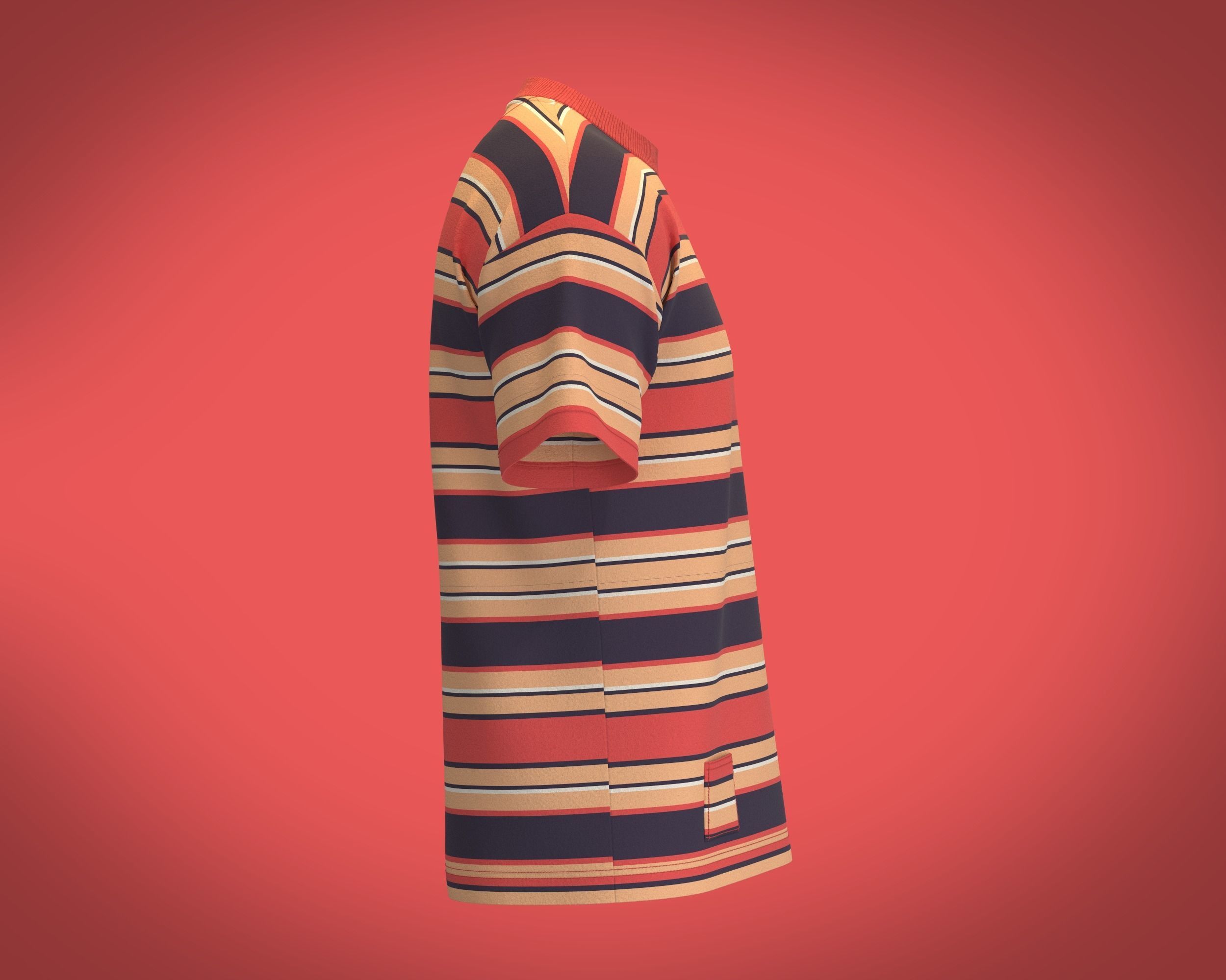 Mens Retro Stripe Print T-Shirt 3D model_2