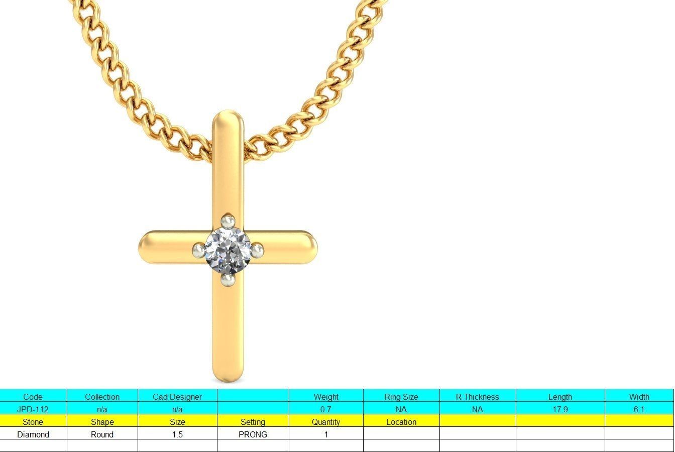 Solitaire Cross Pendant 3dm STL OBJ FBX Renders Details 3D print model_2