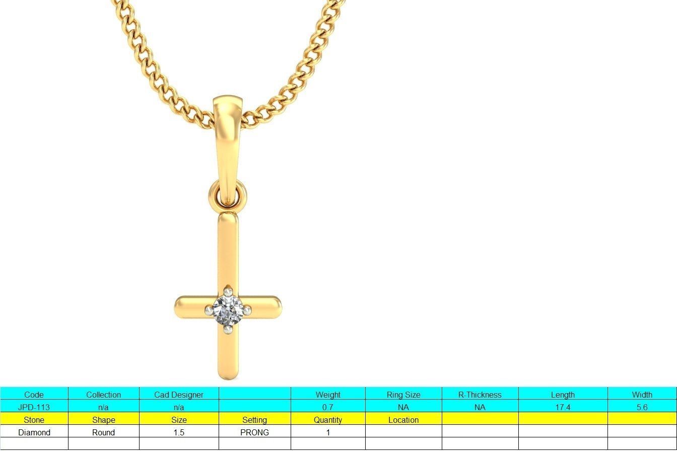 Solitaire Cross Pendant 3dm STL OBJ FBX Renders Details 3D print model_2