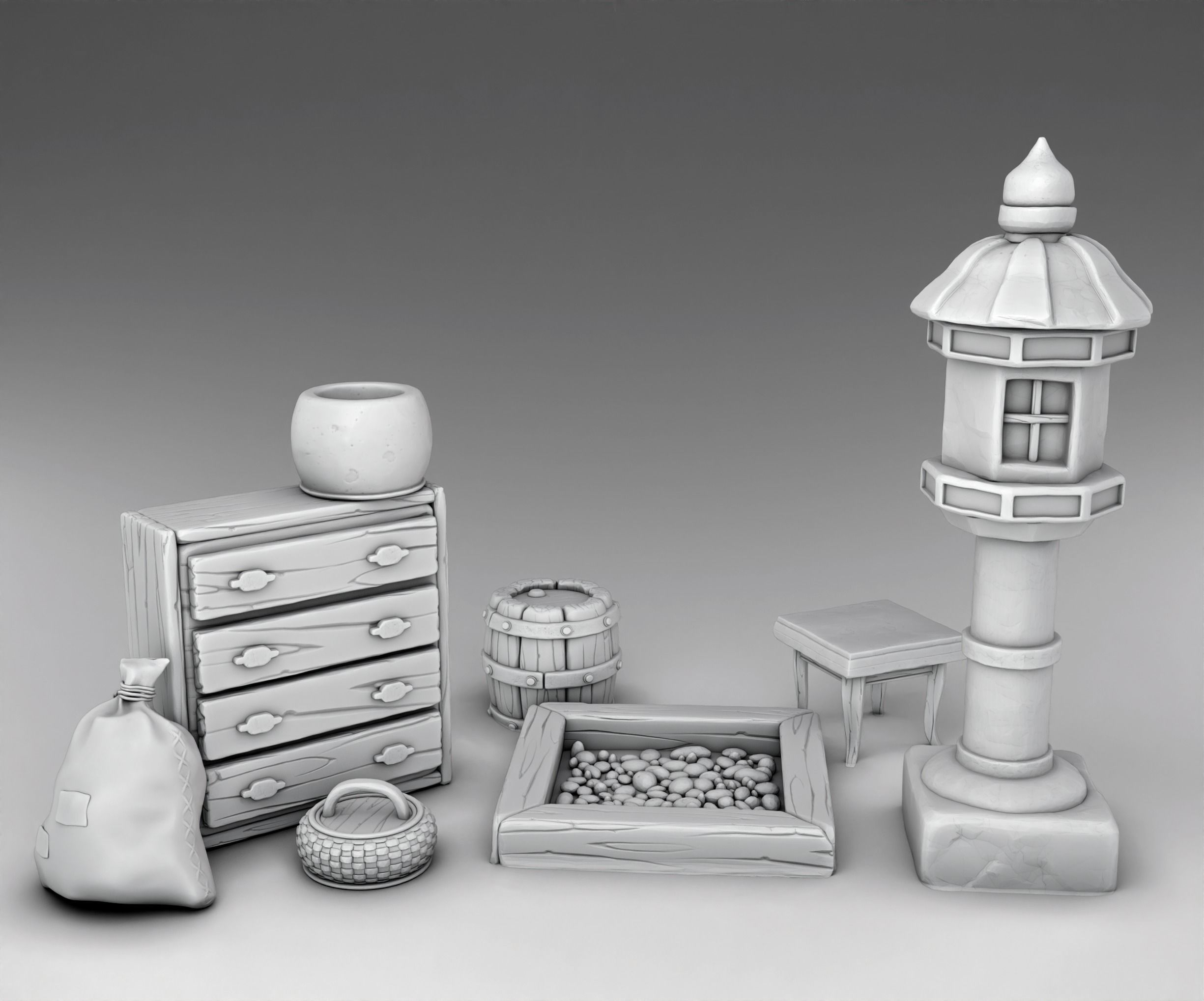 Stylized Japanese Elements of decor Set Part 1 3D print model_5