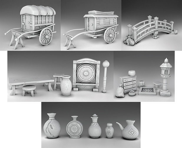 Stylized Japanese Elements of decor Set Part 1 3D print model