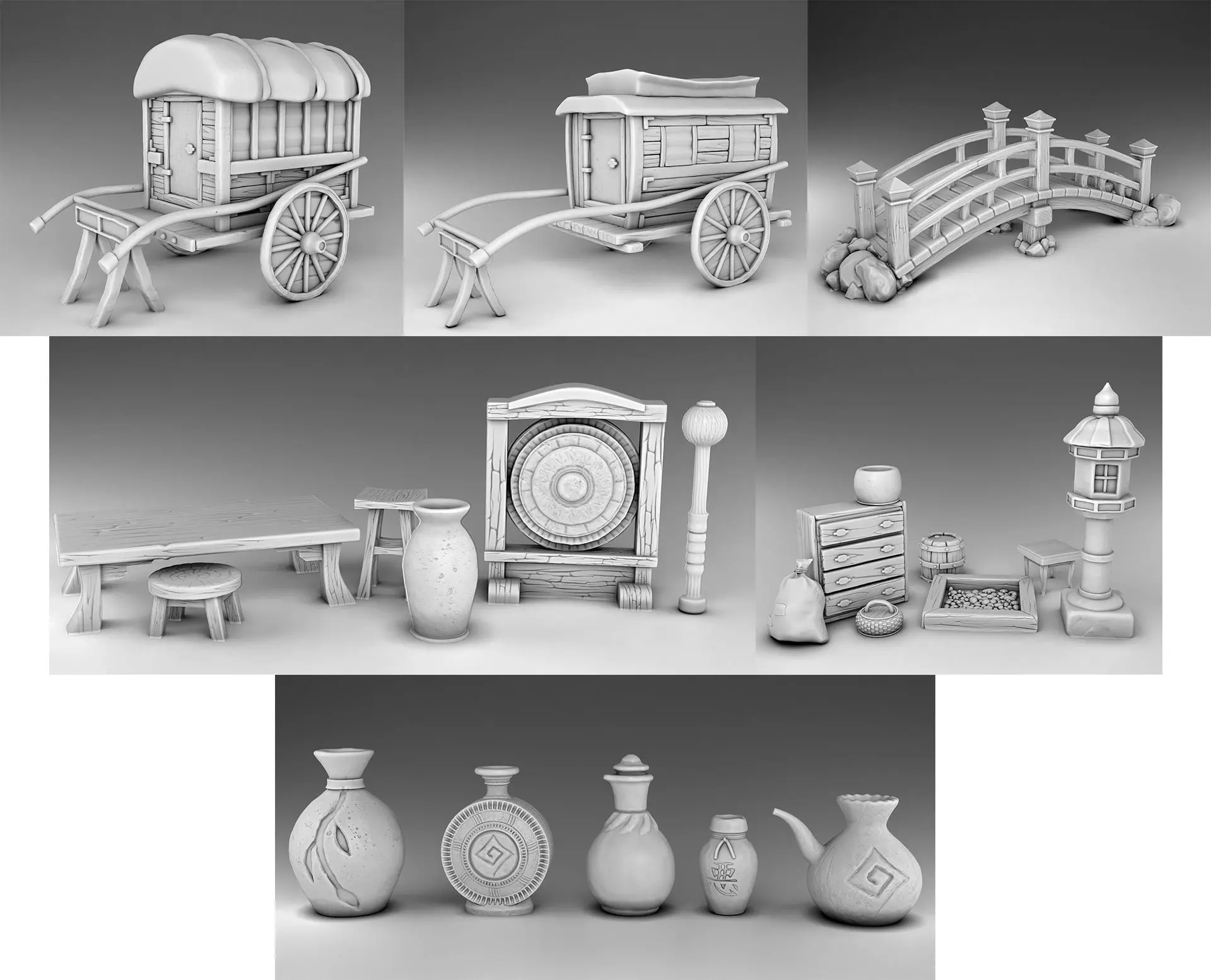 Stylized Japanese Elements of decor Set Part 1 3D print model_0