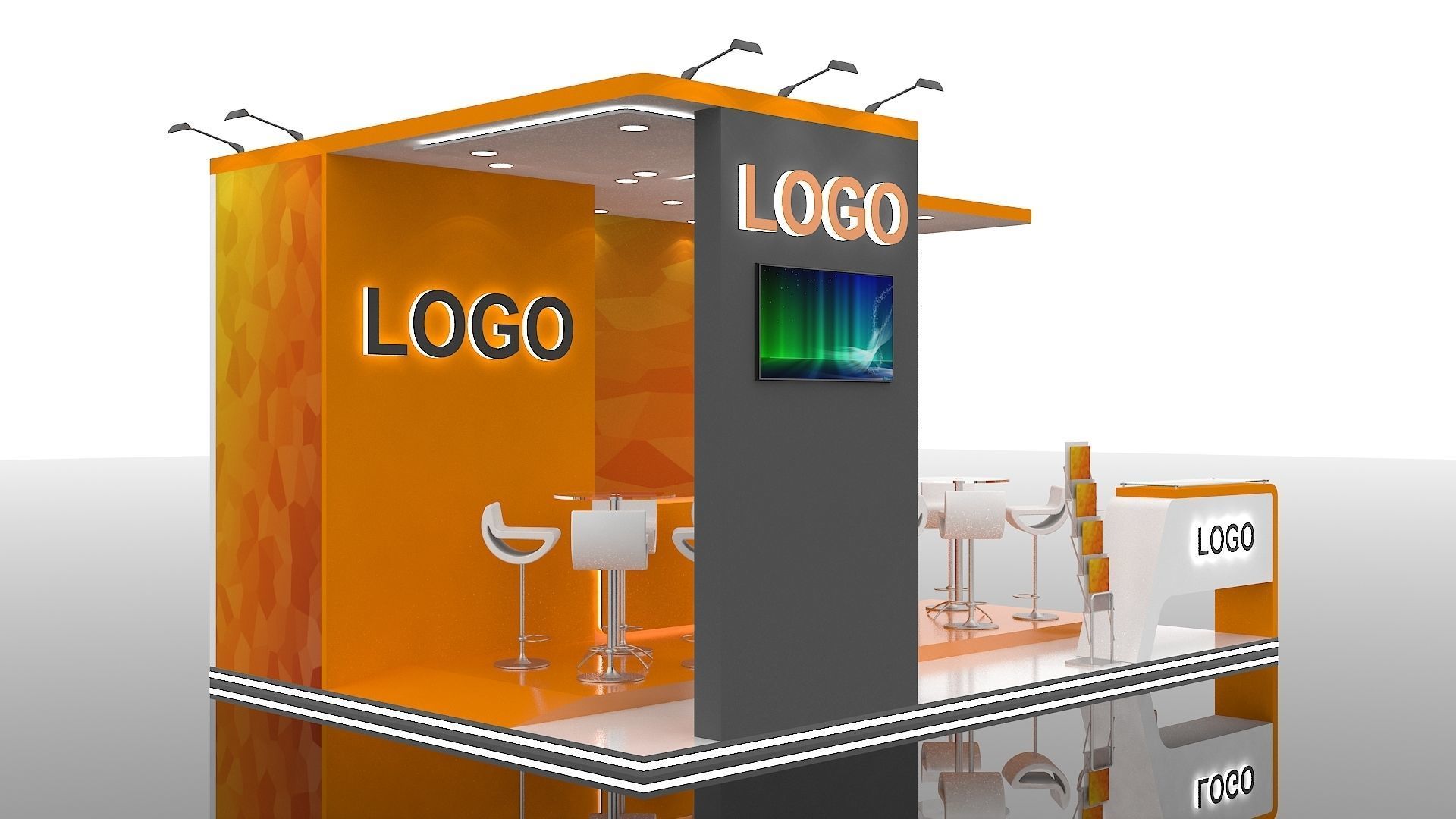 Exhibition Stand 6 meter x 4 meter 3 side open 3D model_2