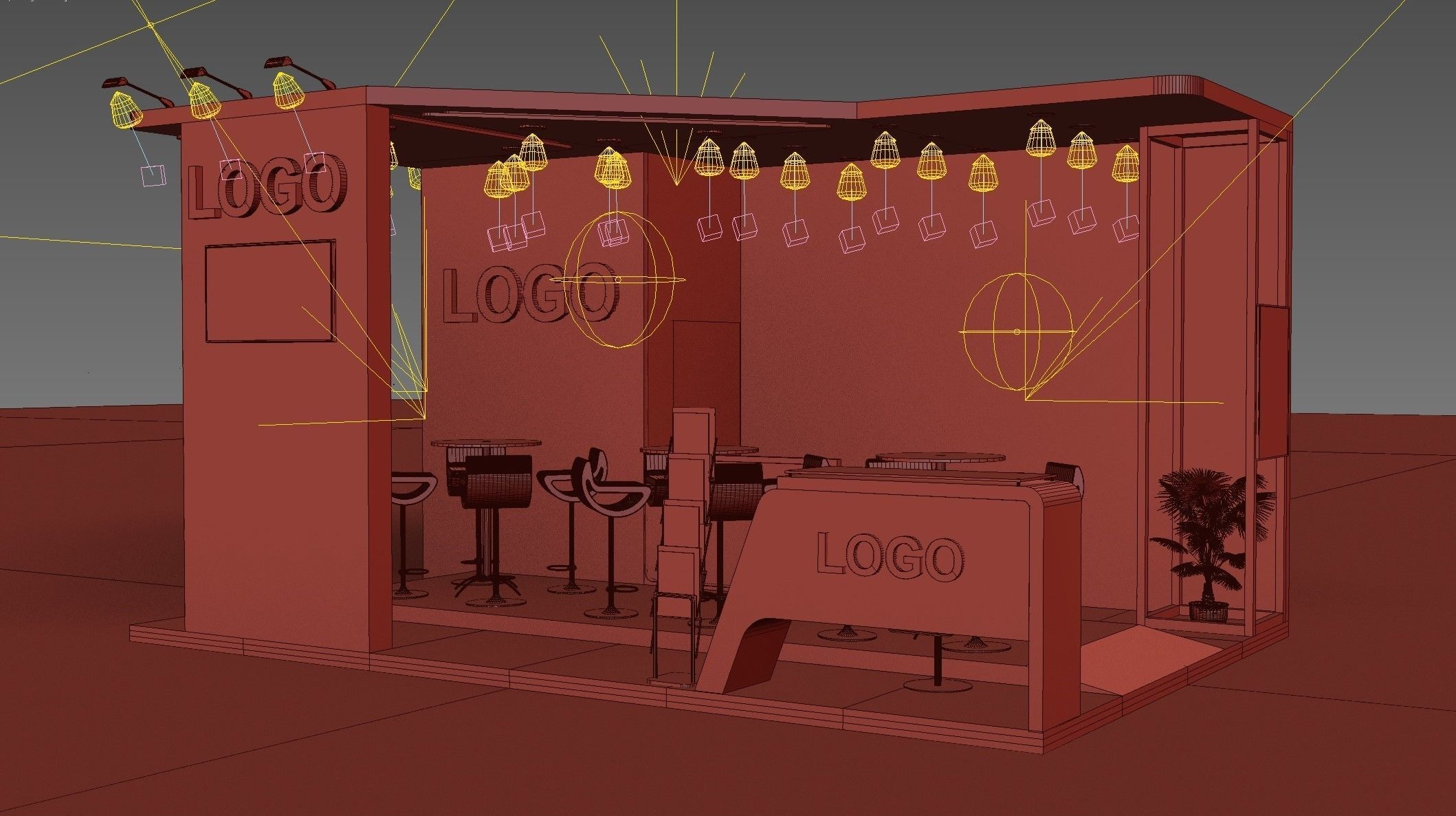 Exhibition Stand 6 meter x 4 meter 3 side open 3D model_5