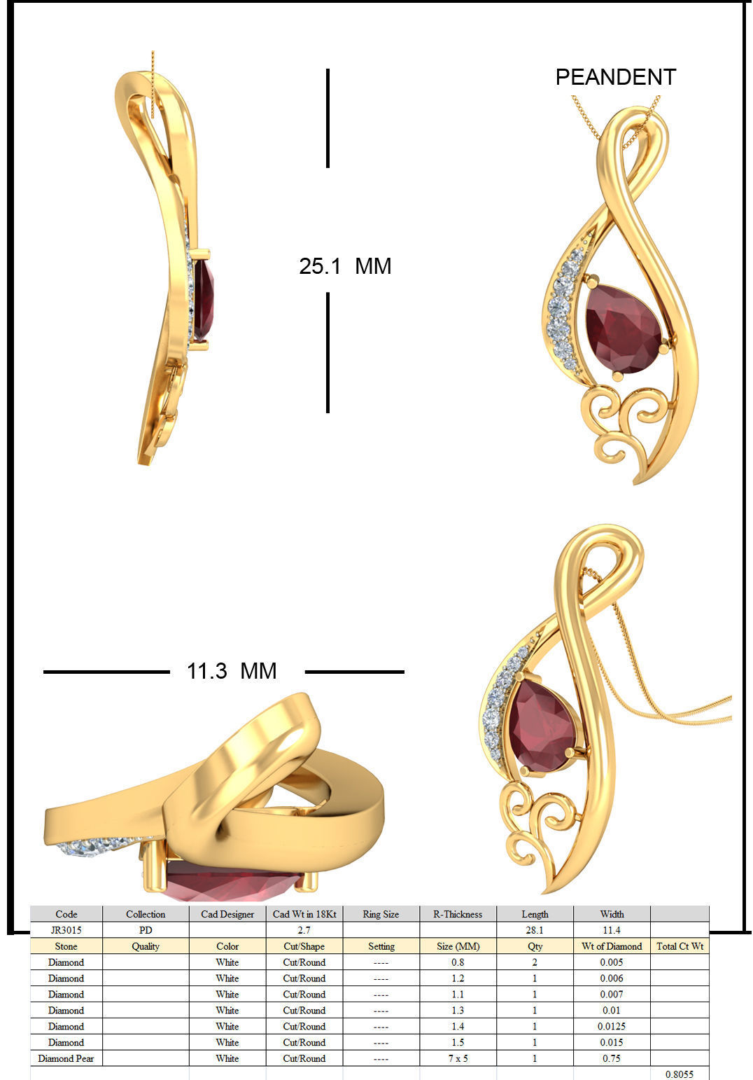 Women Pear Stone Pendant 3dm STL OBJ FBX Renders Details 3D print model_4